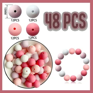 48PCS 15mm silicone bead set in pink and white for DIY jewelry making and crafts