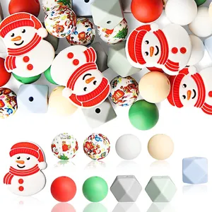 Ensemble de perles de Noël en silicone avec bonhommes de neige pour bijoux de fête DIY
