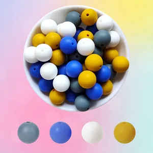 Set mit 40 gemischten 15mm Silikonperlen in Blau, Gelb, Weiß, Grau für DIY-Schmuckherstellung