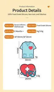 Dettaglio delle perle in silicone a cuore e infermiera con indicazione della misura 30 mm