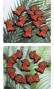 Detail of red cowboy boots and brown hats PVC charms for clog sandals decoration