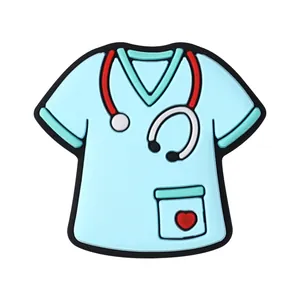 Sky blue nurse uniform silicone bead featuring a stethoscope and red heart design