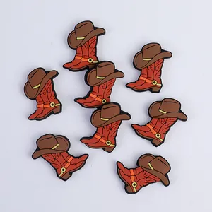 Set of 8 Western cowboy boot and hat PVC charms for clogs and bracelets decoration