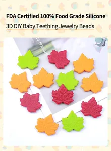 Detail of food grade silicone maple leaf beads with 3D texture for baby teething accessories
