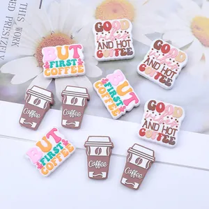 Set de adornos para zapatos de PVC con temática de café y frases de estilo retro