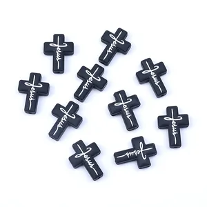 Perline in silicone a forma di croce con stampa Jesus per catenelle e gioielli DIY