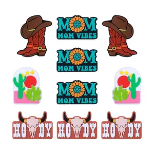Western Cowboy Silicone Shoe Charms Bull Head Boots Sunflower Mom Vibes Cactus Pattern DIY Clogs Decoration Accessories