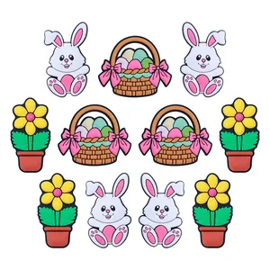 Ostern Silikon Schuh-Anhänger Hase Kaninchen Bunte Eier Korb Jesus Kreuz Karotte Blumentopf DIY Zubehör Für Clogs