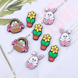 Osterhasen-Silikonperlen-Set mit gelben Blumen und Eierkörben für DIY-Schmuckherstellung