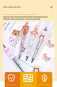 Detail of colorful food-grade silicone animal beads with a giraffe and koala design