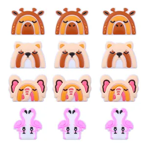 Regenbogen Silikon Tierperlen Lebensmittelechte Beißring Lose Perlen Für DIY Schnullerkette Perlenstift Zubehör Cartoon Charms