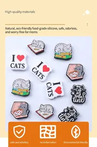 Detailed view of food-grade silicone cat beads for baby teething chains and pacifier clips