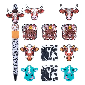 Cartoon Cow Silicone Beads Food Grade Animal Focal Beads For DIY Pen Jewelry Making Highland Cow Buffalo Shapes Crafting Accessories