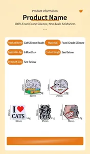 Detailed size specifications for cat-shaped food grade silicone teething beads