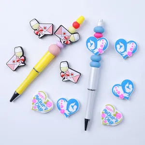 Muttertag DIY Perlenstift-Set mit Silikonherz-Anhängern und bunten Perlenstiften
