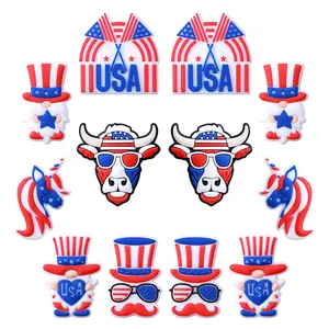 Perles en Silicone DIY Patriotiques de la Fête de l'Indépendance Drapeau USA Gnome Taureau Licorne Breloques en Silicone Alimentaire pour Chaussures Stylos
