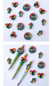 Juneteenth DIY Silikonperlen und PVC-Anhänger für Stifte in Panafrikanischen Farben