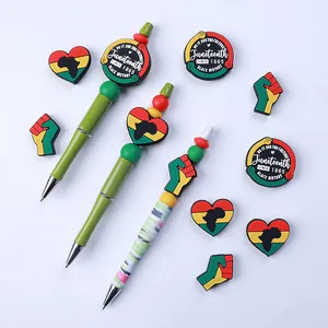 Silikon-Perlenstifte Set zum Juneteenth mit Motiven zum Black History Month und Faust-Charms