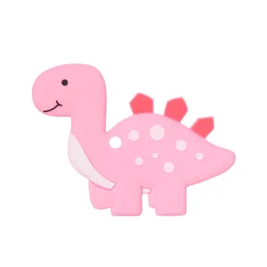 Pink cartoon dinosaur baby teether made of food-grade silicone for infant soothing