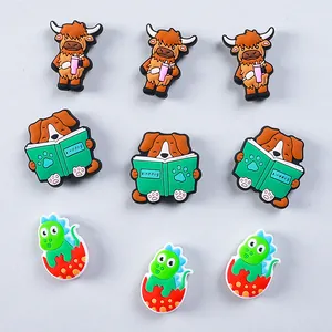 Breloques de chaussure en PVC vache des Highlands, chiot et dinosaure pour sabots