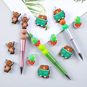 Lot de stylos à billes DIY avec perles focal en silicone de vache, chien et dinosaure
