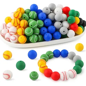 Bunte Silikonperlen mit Sportmotiven wie Baseball und Tennis für DIY Armband Zubehör