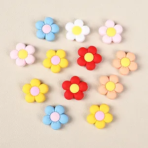 Colorful floral silicone beads with grid texture for DIY pacifiers and jewelry crafts