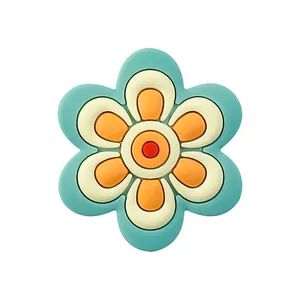 Bohemian floral silicone charm in teal and orange hues for DIY accessories and shoe decor