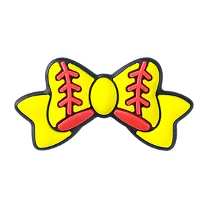 Perle en silicone nœud baseball jaune avec couture rouge pour attaches-tétines de bébé