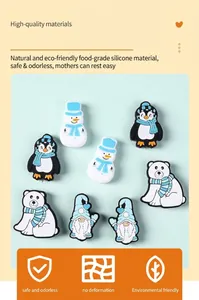 Detail von Silikon-Anhängern für Schuhe in Lebensmittelqualität mit Schneemann und Pinguin