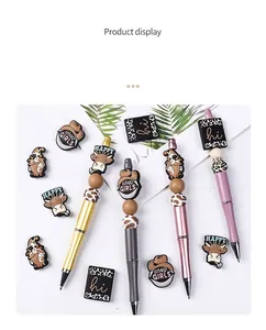 DIY beadable pen set with cow focal beads and silicone accessories for crafts