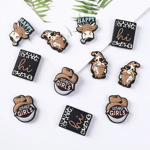 Western cowboy style PVC shoe charms featuring happy cows and milk bottle designs