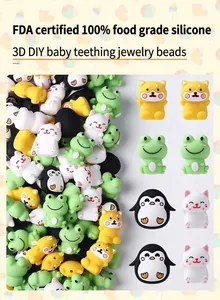 Macro detail of FDA approved 3D cartoon silicone animal beads for DIY baby teething toys