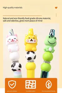 Detail of 3D cartoon frog, dog and cat silicone beads for baby teething accessories