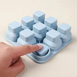 Sky blue 9-grid foldable food grade silicone ice cube tray with BPA free marking