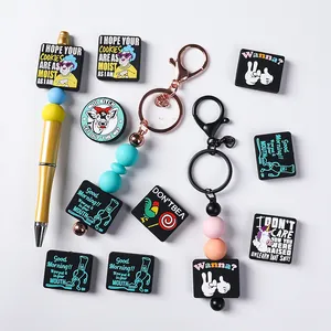Funny silicone keychain set with letter beads and a stylish matching ballpoint pen