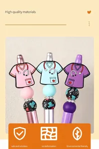Detail of nurse theme silicone bead pens featuring medical scrubs designs and scrub life charms
