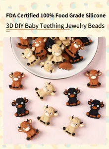 3D cartoon highland cow beads made of food-grade silicone for DIY baby teething jewelry