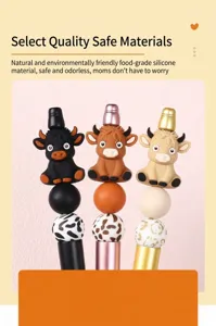 3D highland cow silicone beads set in black, brown, and white colors for DIY necklace decor