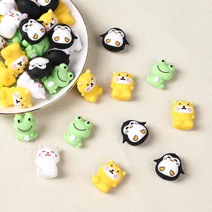 3D cartoon silicone beads featuring frog, penguin, and dog designs for DIY jewelry crafts