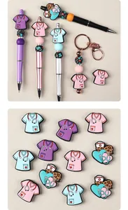 Detailed view of DIY nursing-themed PVC beads and charms featuring stethoscopes and scrubs