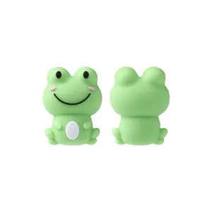 3D cartoon green frog silicone beads showing front and back views for jewelry making