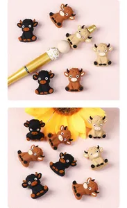 Detail of 3D cartoon highland cow silicone beads for DIY crafts and pen decoration