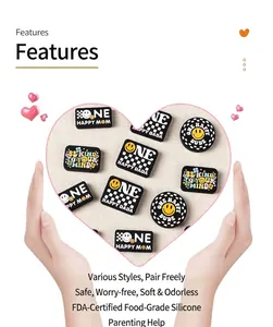 Detail of food-grade silicone smile beads and heart charms for DIY jewelry making
