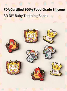 Food-grade silicone beads set with cartoon butterfly bird and bear for DIY baby teething