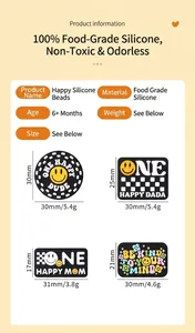 Detailed view of food-grade silicone smiley face beads and patches for DIY crafts