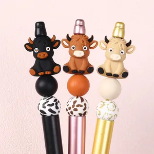 3D Highland Cow Silicone Beads Food Grade Animal Focal Beads For DIY Keychain Jewelry Making Soft Silicone Teether Beads