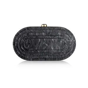 Acrylic Evening Clutch Bag Vintage Marble Texture Oval Hard Shell Handbag Party Wedding Elegant For Women