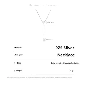 Detailed view of 925 silver Y-shaped heart necklace showing dimensions and 65cm length