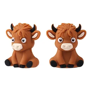 3D cartoon highland cow silicone beads for DIY pacifier clips and crafts accessories